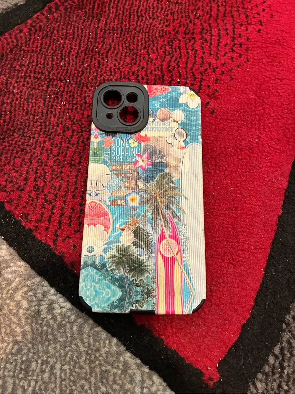 Vibrant Tropical Surf Pattern Phone Case - Blue/Pink